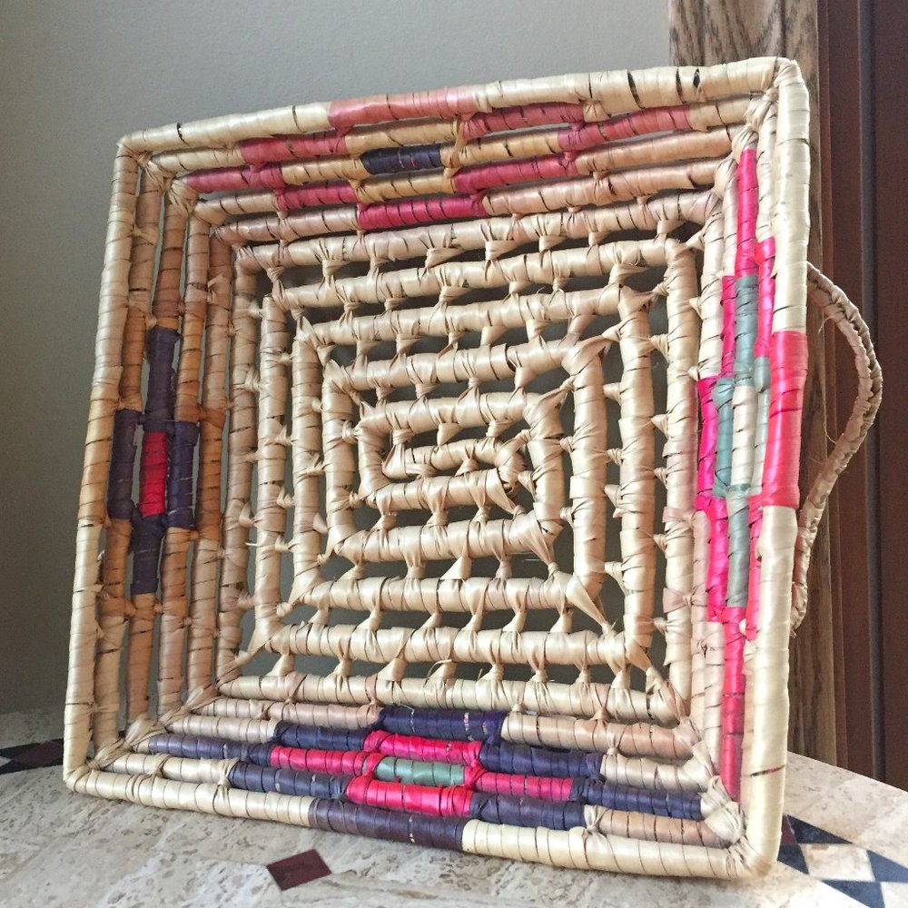 Wicker Square Basket Handles Bohemian Purple Pink Boho Decor Dorm